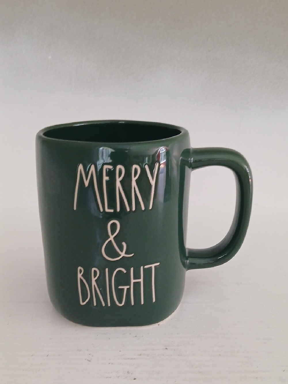 Rae Dunn Green "Merry & Bright" Ceramic Mug
